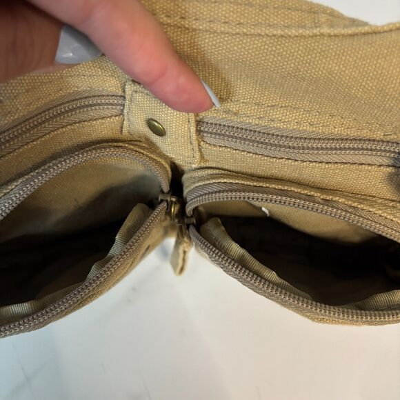 Vintage Y2K 90s Purse Bag Baguette Shoulder Bag Military Pockets Canvas Beige - Picture 3 of 9